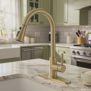 Sunvega Single Handle Kitchen Sink Faucet with Pull Out Sprayer and Deck Plate