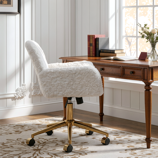 Sunvega Plush Faux Alpaca Fabric Double Cushion Wide 26.4 Inch Office Chair