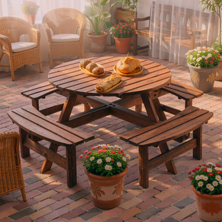 Sunvega Fir Wood Picnic Table with 2 Benches 75 Inch Dining Surface 2220lb Capacity