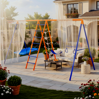 Sunvega 6-in-1 A-Frame Metal Swing Set with 440lbs Capacity for Backyard