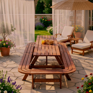 Sunvega 95-Inch Solid Hardwood Outdoor Picnic Table Set with Benches for 12