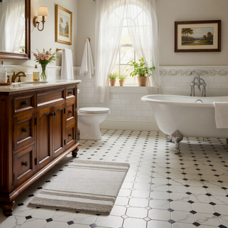 Sunvega Reversible Cotton Bath Rug with Plush Stripes and Textured Massage