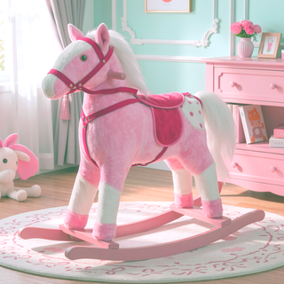 Sunvega ASTM-F963 Certified Spring Rocking Horse with Plush Fabric and Animal Sounds