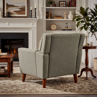 Sunvega Mid-Century Modern Armchair with Tufted Waffle Stitch and Tapered Brown Legs