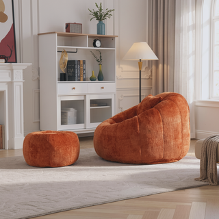Sunvega Modern Pumpkin Shape Bean Bag Chair with Ottoman for Living Room