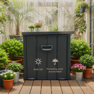 Sunvega 120 Gallon All-Weather Waterproof Lockable Outdoor Metal Storage Box with Wheels