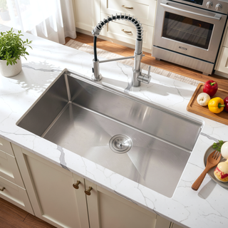 Sunvega Handcrafted 33x19 Inch Undermount Single Bowl Kitchen Sink Dark Gray