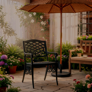 Sunvega Traditional Cast Aluminum Dining Chairs with Floral Accents and Scroll Design Set of 2