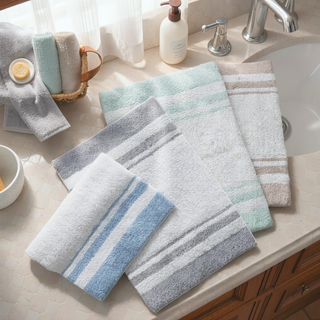 Sunvega Reversible Cotton Bath Rug with Plush Stripes and Textured Massage