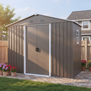 Sunvega 8ft x 4ft Outdoor Metal Storage Shed With Window and Metal Foundation