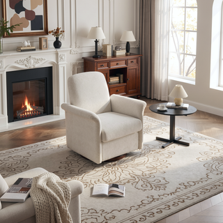 Sunvega Modern Swivel Accent Barrel Armchair with Sturdy Wood Base for Bedroom