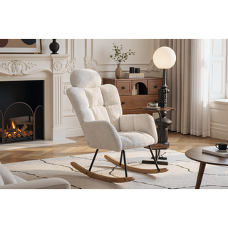 Sunvega Teddy Fabric Rocking Chair with Adjustable Footrest for Living Room