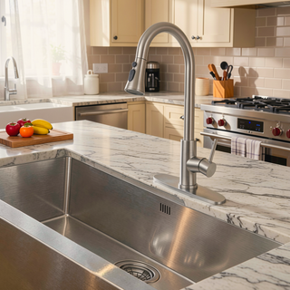 Sunvega High Arc Single Handle Stainless Steel Kitchen Faucet with Pull Down Sprayer