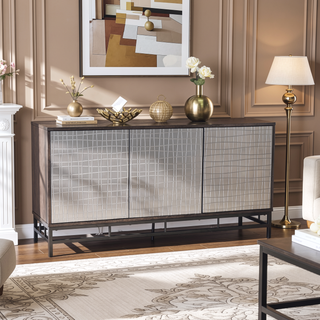 Sunvega Modern Low Profile Storage Cabinet with Six Textured Door Shelves