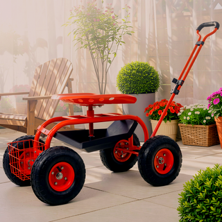 Sunvega 360 Degree Swivel Rolling Garden Trolley Chair with Wheels and Utility Tray