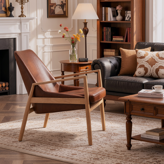 Sunvega Modern PU Leather Accent Chair with Solid Wood Frame for Living Room