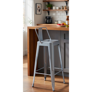 Sunvega Lightweight Industrial Metal Barstools with Bucket Back and Distressed White Finish