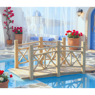 Sunvega Classic Wooden Garden Bridge with Handrails for Backyard Ponds and Streams
