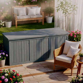 Sunvega 67 Gallon Outdoor Wooden Deck Box with Seat and Table Top
