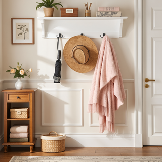 Sunvega Hall Tree Storage Bench with Rattan Door and Shoe Rack for Entryway