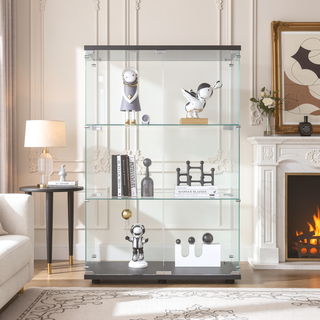 Sunvega Two-Door Glass Display Cabinet with 3 Shelves for Living Room Bedroom Office