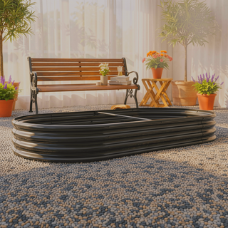 Sunvega Large Oval Metal Raised Garden Bed for Plants Vegetables and Flowers