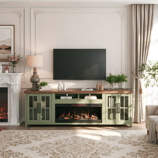Sunvega 97 Inch Sage Green Fireplace TV Stand Console for TVs up to 100 Inches