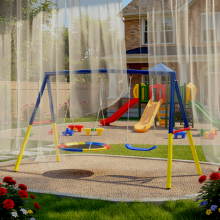 Sunvega Heavy-Duty A-Frame Metal Outdoor Swing Set with Saucer and Belt Swings