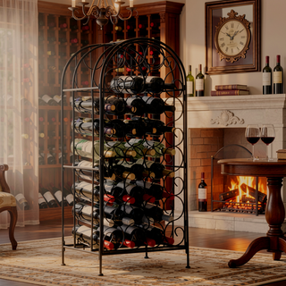 Sunvega Wrought Iron Wine Rack Cabinet with Lock Holds 35 Bottles