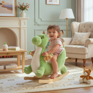 Sunvega ASTM-F963 Certified Spring Rocking Horse with Plush Fabric and Animal Sounds
