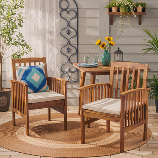 Sunvega Acacia Wood Dining Chairs with Water Resistant Cushions for Patio