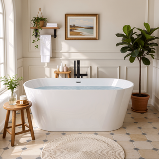 Sunvega 55 Inch Freestanding Acrylic Soaking Bathtub with Superior Insulation and Modern Design