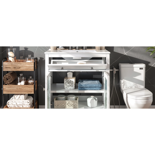 Sunvega Modern 30 Inch Bathroom Vanity with Ceramic Sink and Tempered Glass