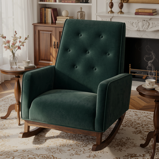 Sunvega Mid-Century Modern Solid Wood Rocking Chair with Microfiber Upholstery