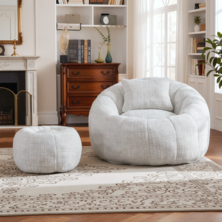 Sunvega Modern Pumpkin Shape Bean Bag Chair with Ottoman for Living Room