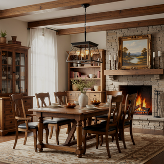 Sunvega Adjustable 4-Light Farmhouse Chandelier for Dining Room Oak