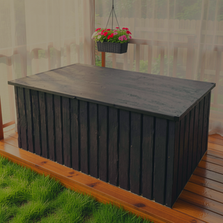 Sunvega Outdoor Metal Storage Box with Wood Texture and Spacious 161-Gallon Capacity
