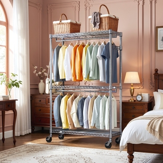 Sunvega Heavy Duty Rolling Garment Rack with Wheels and Adjustable Height for Versatile Use