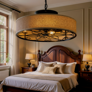 Sunvega Modern Drum Caged Ceiling Fan with Remote and Light for Bedroom
