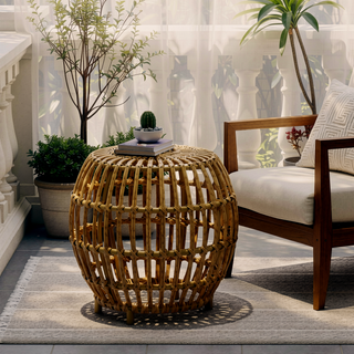 Sunvega Boho Handcrafted Rattan Coffee Table with Faux Weave for Outdoor Decor