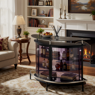 Sunvega Freestanding Black Glass Top Home Bar Cabinet with Shelf for Wine Storage