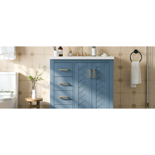 Sunvega 30 Inch Solid Wood Freestanding Bathroom Vanity with Ceramic Sink and Storage