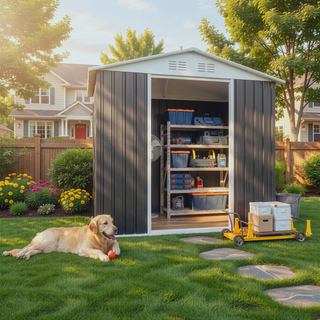 Sunvega Pent Roof Outdoor Storage Shed with Aluminum Alloy Frame and Sliding Door