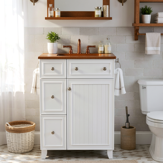 Sunvega 24-Inch Bathroom Vanity Cabinet with Ceramic Sink and Storage