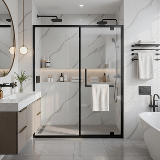 Sunvega 60x72 Inch Semi-Frameless Sliding Shower Door with Tempered Glass