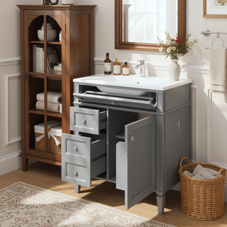 Sunvega Modern Minimalist 30'' Bathroom Vanity with Top Sink and Ample Storage