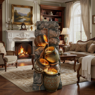 Sunvega Polyresin Indoor Outdoor Fountain with LED Light and Cascading Water