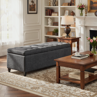 Sunvega Upholstered Tufted Storage Bench with Soft Close Lid and Interior Space