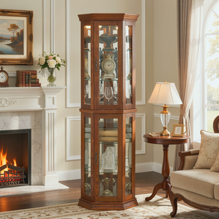 Sunvega Corner Curio Cabinet with LED Lighting and 4 Adjustable Glass Shelves