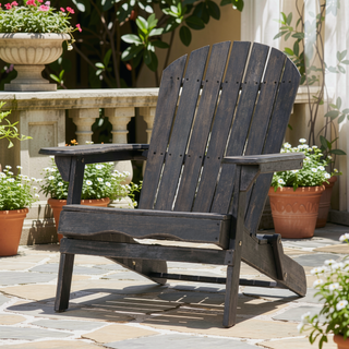 Sunvega Folding Acacia Wood Adirondack Chair with Slatted Seat and Rustic Design